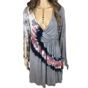 GO Couture Tie Dye Faux Wrap Dress